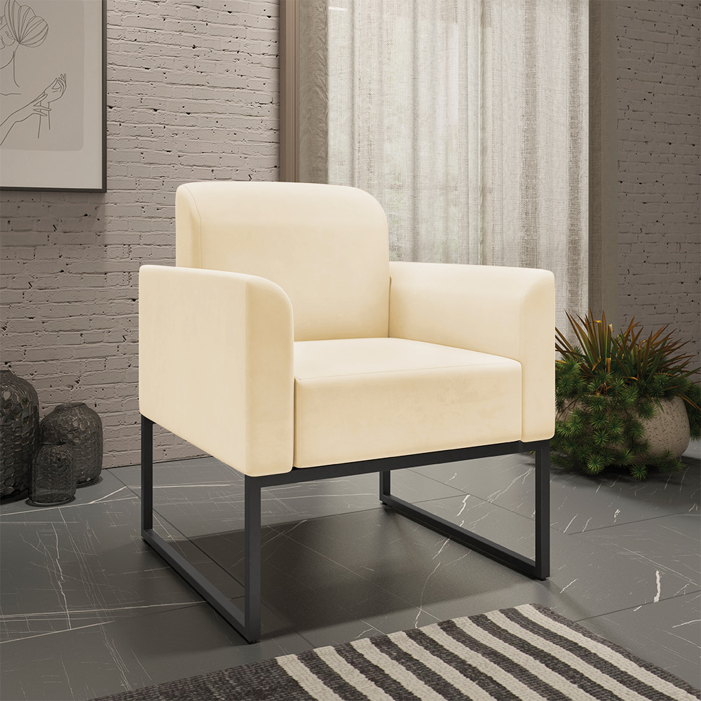 Kit 02 Poltronas Marisa Suede Bege Base Industrial Metálica Preto D'Rossi