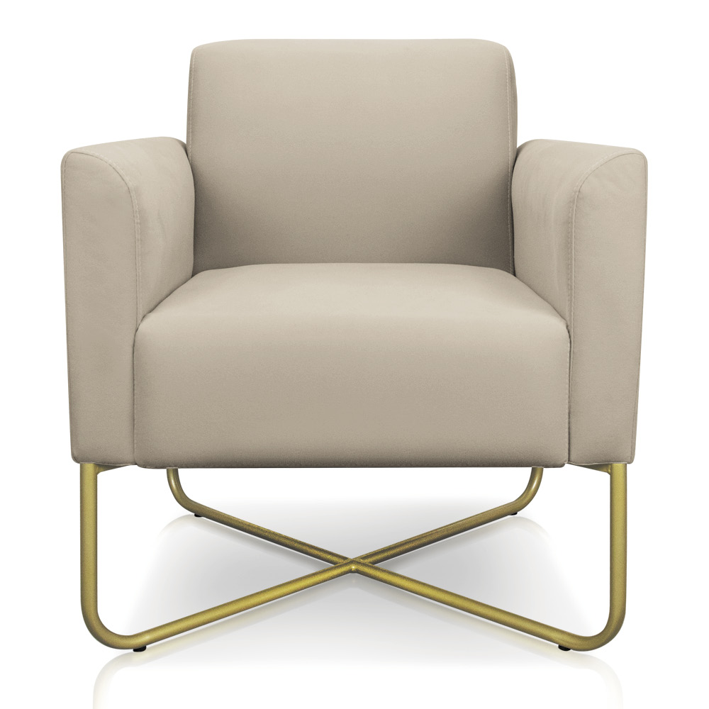 Kit 02 Poltronas Marisa Suede Bege Base X Industrial Dourado - D'Rossi