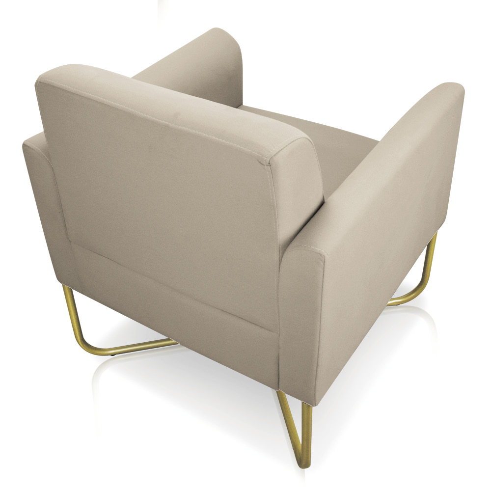 Kit 02 Poltronas Marisa Suede Bege Base X Industrial Dourado - D'Rossi