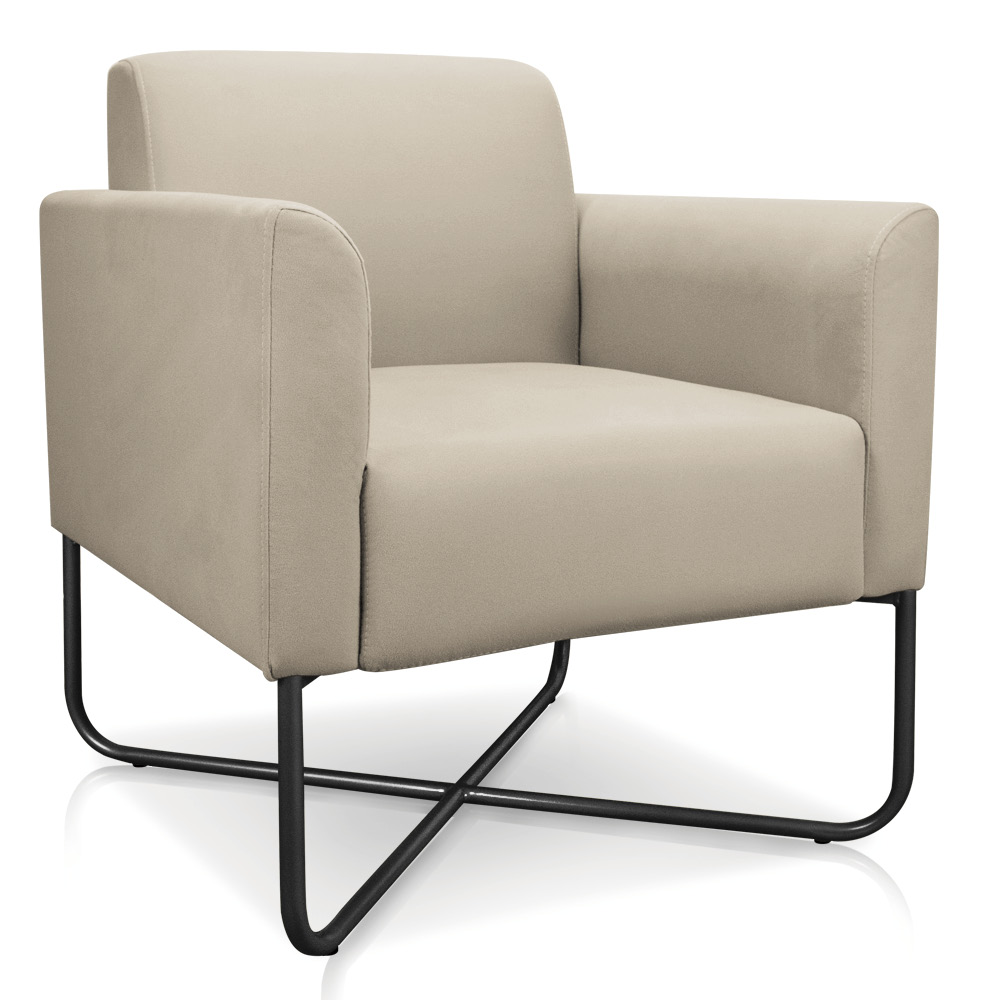 Kit 02 Poltronas Marisa Suede Bege Base X Industrial Preto - D'Rossi