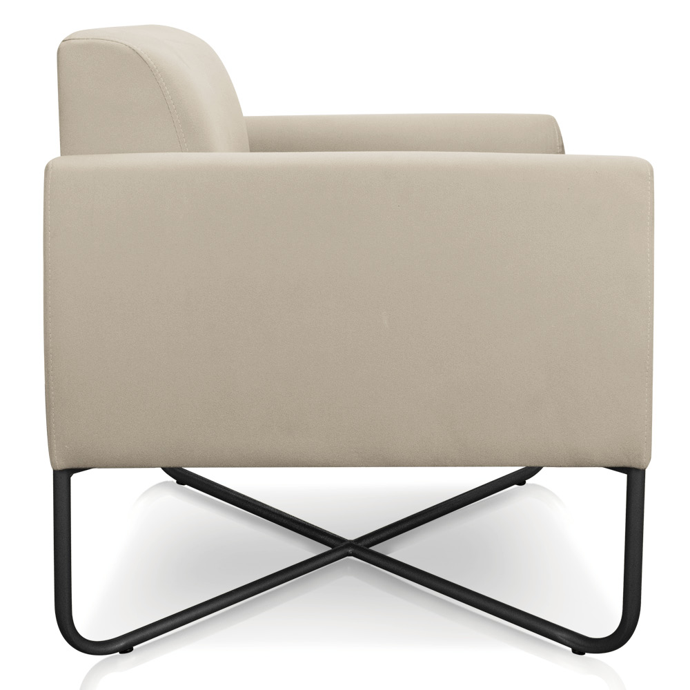 Kit 02 Poltronas Marisa Suede Bege Base X Industrial Preto - D'Rossi