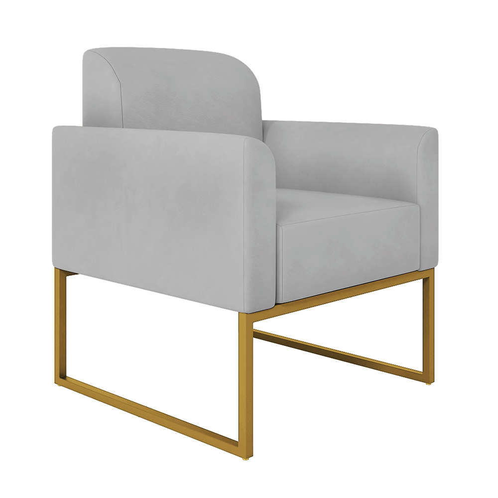 Kit 02 Poltronas Marisa Suede Cinza Base Industrial Metálica Dourado D'Rossi