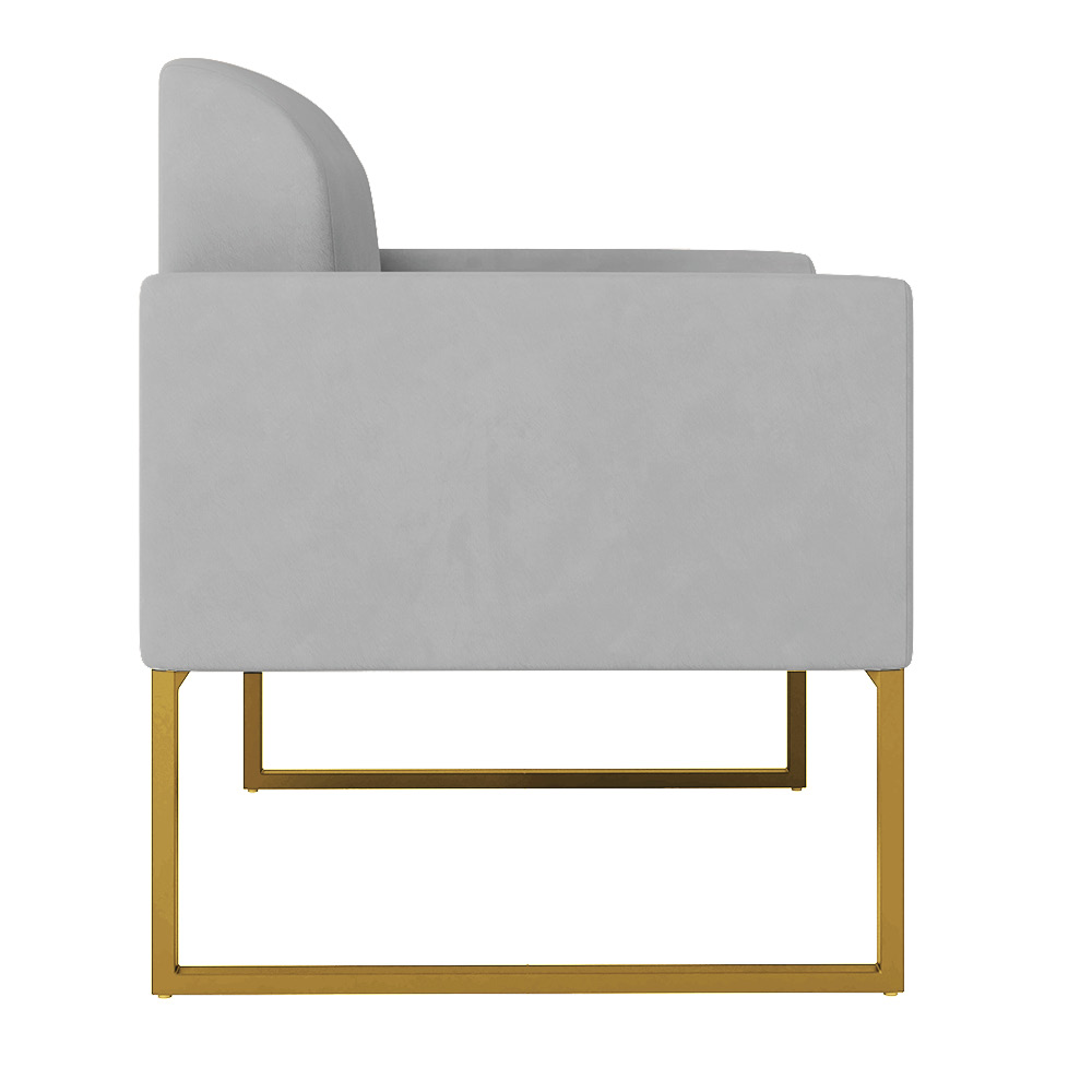 Kit 02 Poltronas Marisa Suede Cinza Base Industrial Metálica Dourado D'Rossi