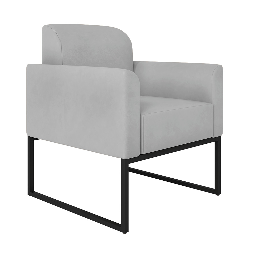 Kit 02 Poltronas Marisa Suede Cinza Base Industrial Metálica Preto D'Rossi