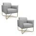 Kit 02 Poltronas Marisa Suede Cinza Base X Industrial Dourado - D'Rossi