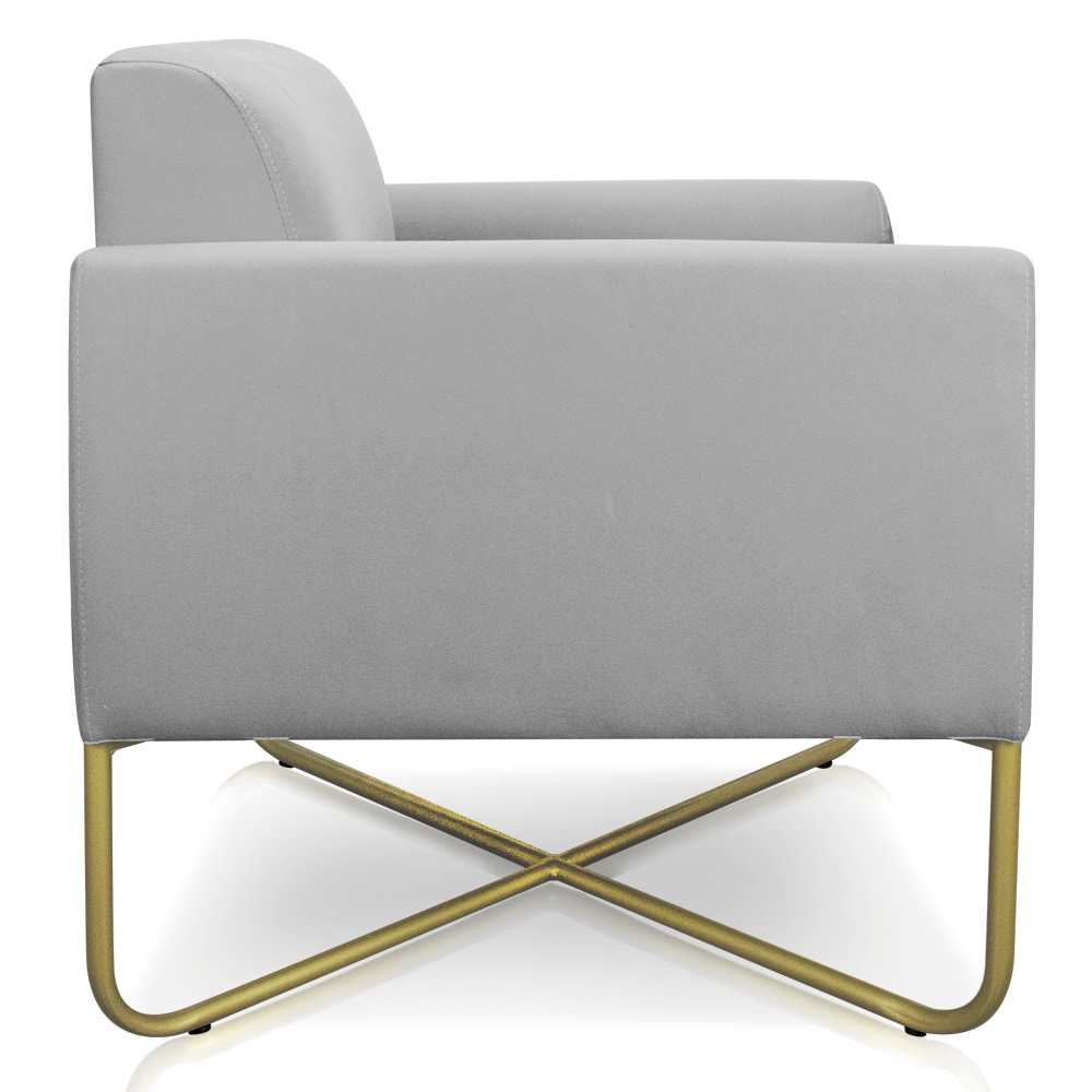 Kit 02 Poltronas Marisa Suede Cinza Base X Industrial Dourado - D'Rossi