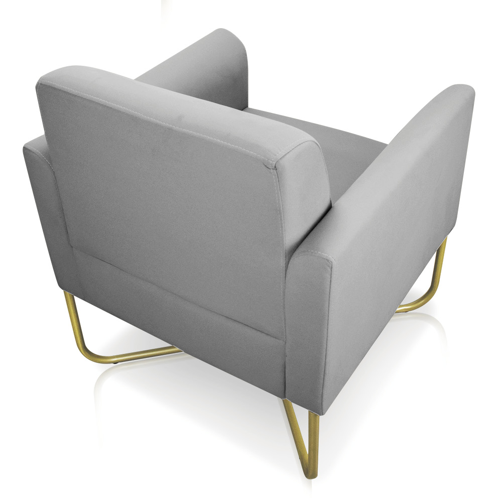 Kit 02 Poltronas Marisa Suede Cinza Base X Industrial Dourado - D'Rossi
