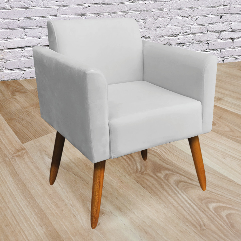 Kit 02 Poltronas Marisa Suede Cinza Pés Palito Castanho D'Rossi