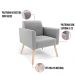 Kit 02 Poltronas Marisa Suede Cinza Pés Palito Natural D'Rossi