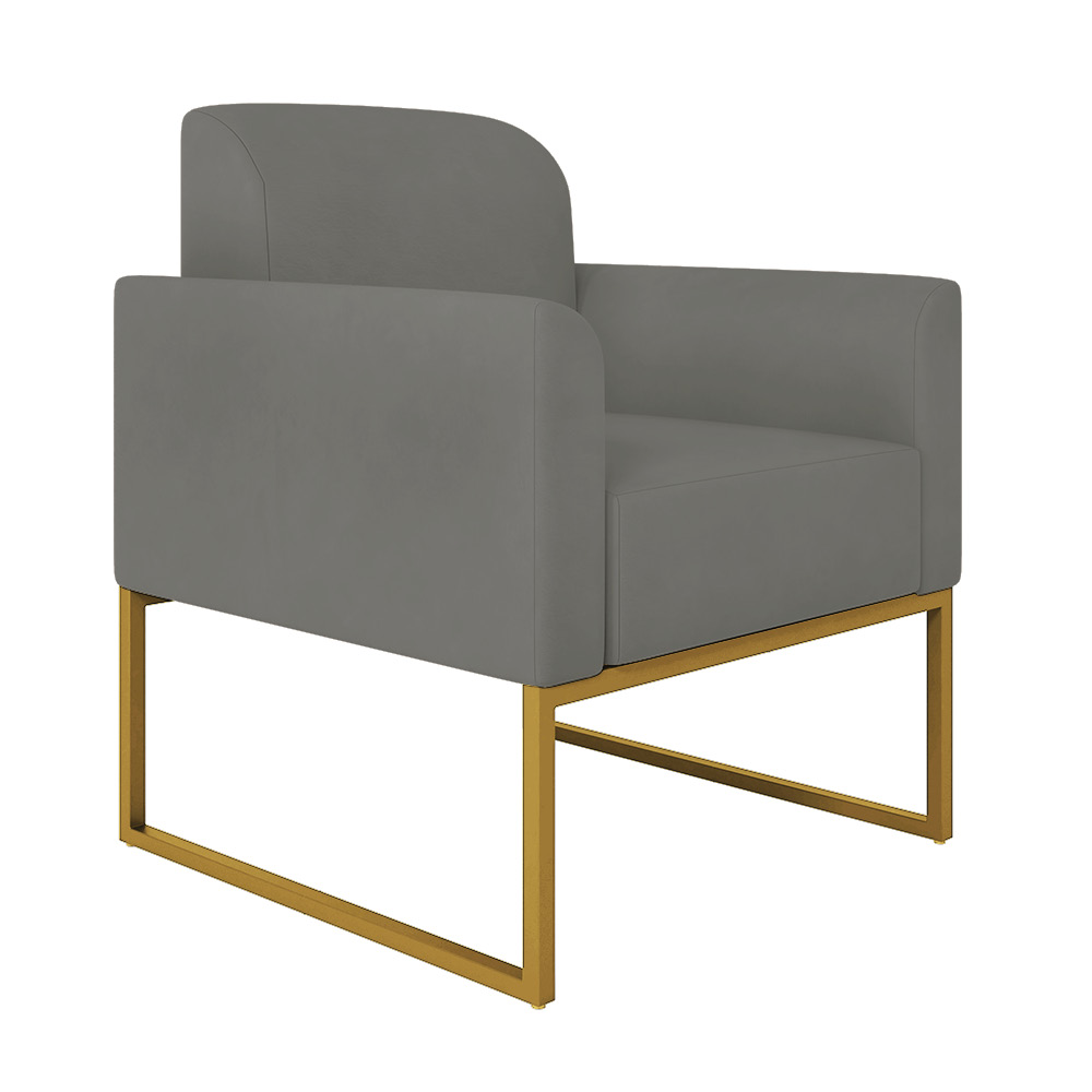 Kit 02 Poltronas Marisa Suede Grafite Base Industrial Metálica Dourado D'Rossi