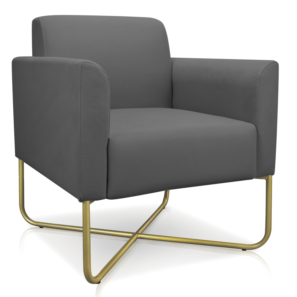 Kit 02 Poltronas Marisa Suede Grafite Base x Industrial Dourado - D'Rossi