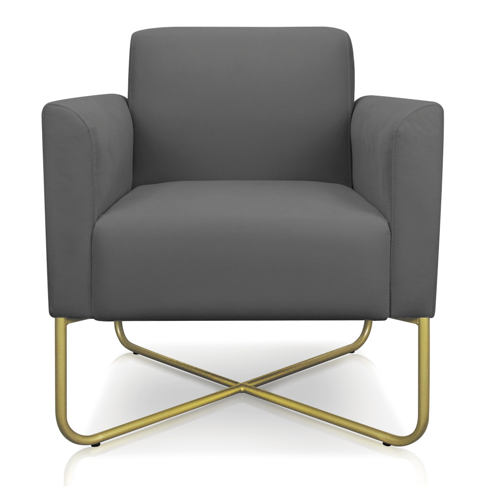 Kit 02 Poltronas Marisa Suede Grafite Base x Industrial Dourado - D'Rossi