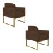 Kit 02 Poltronas Marisa Suede Marrom Base Industrial Metálica Dourado D'Rossi
