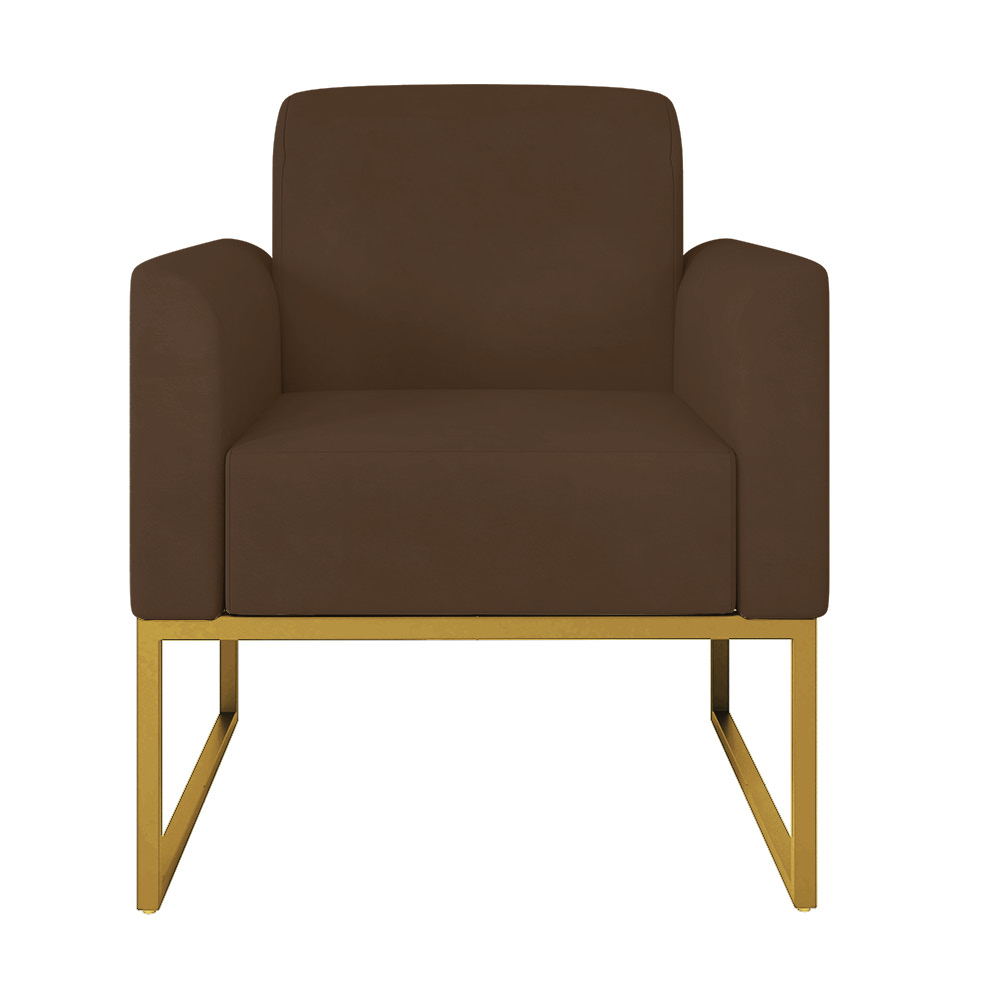 Kit 02 Poltronas Marisa Suede Marrom Base Industrial Metálica Dourado D'Rossi