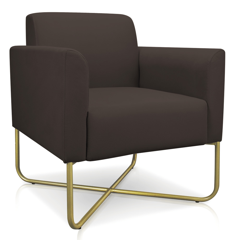Kit 02 Poltronas Marisa Suede Marrom Base X Industrial Dourado - D'Rossi