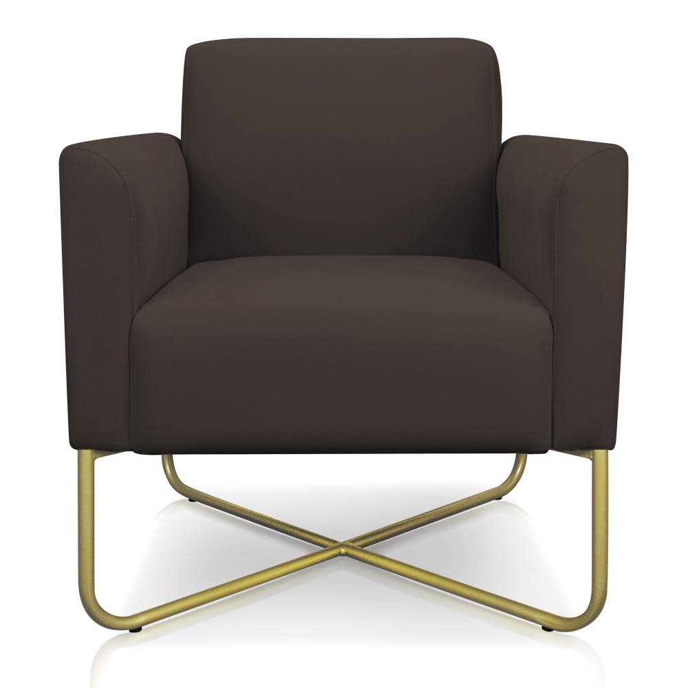 Kit 02 Poltronas Marisa Suede Marrom Base X Industrial Dourado - D'Rossi