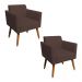 Kit 02 Poltronas Marisa Suede Marrom Pés Palito Castanho D'Rossi