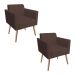 Kit 02 Poltronas Marisa Suede Marrom Pés Palito Natural D'Rossi
