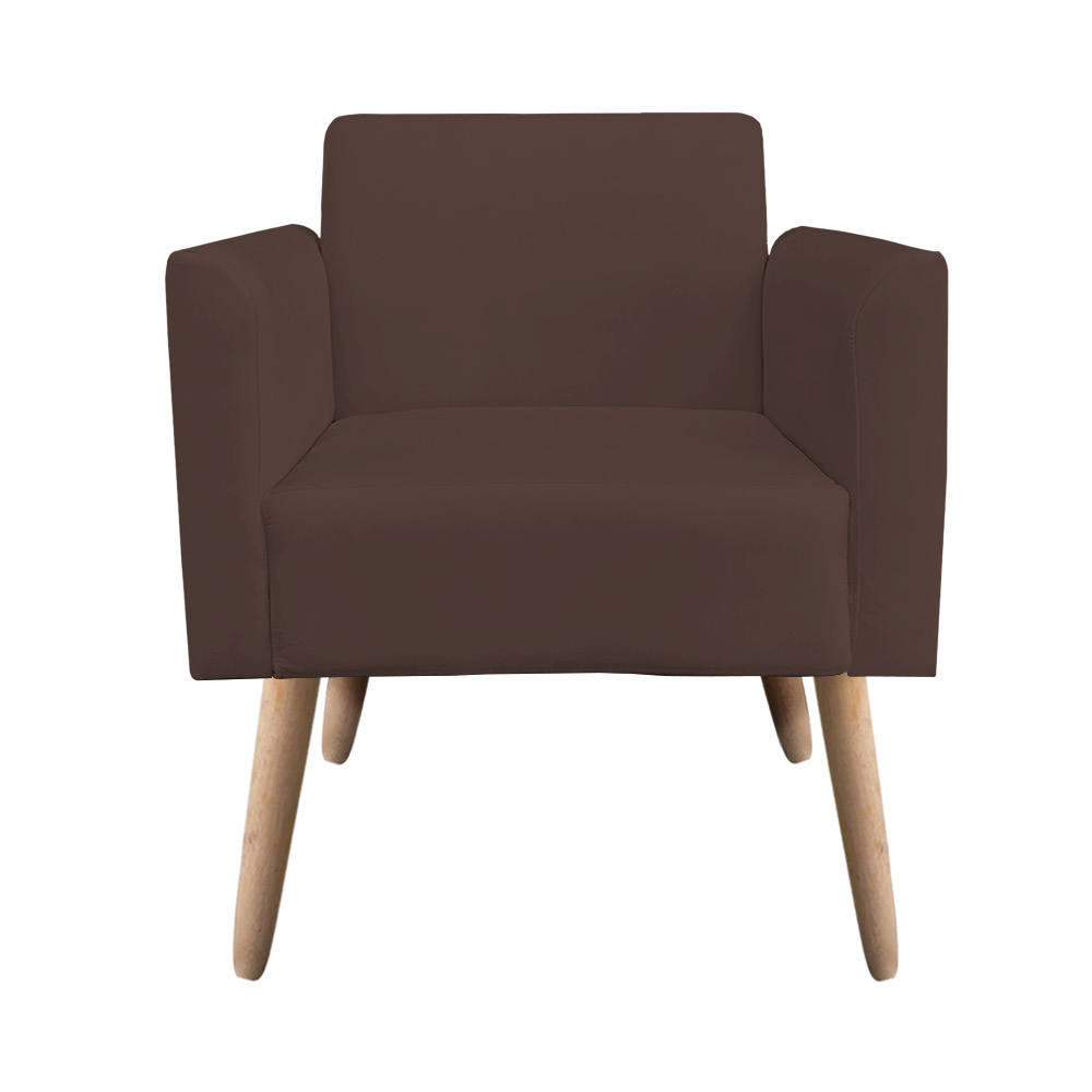 Kit 02 Poltronas Marisa Suede Marrom Pés Palito Natural D'Rossi