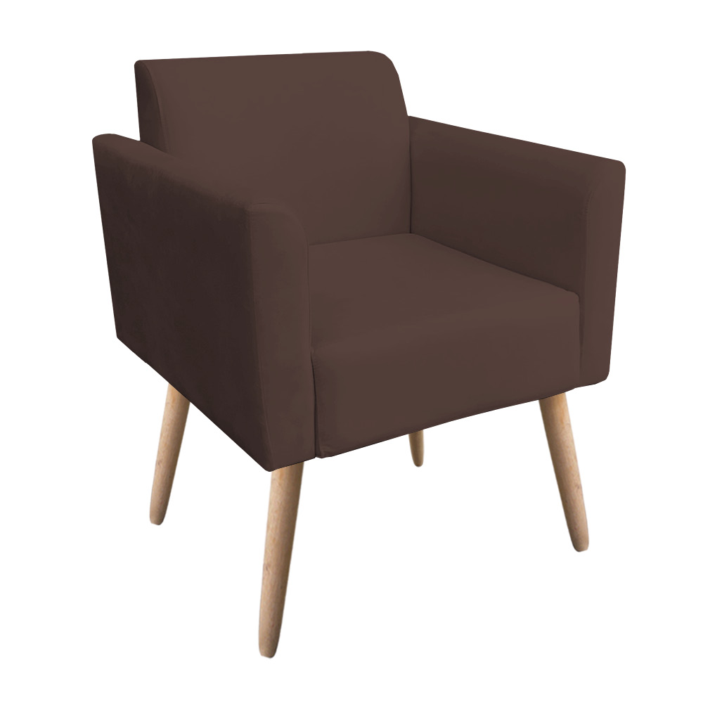 Kit 02 Poltronas Marisa Suede Marrom Pés Palito Natural D'Rossi