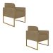 Kit 02 Poltronas Marisa Suede Marrom Rato Base Industrial Metálica Dourado D'Rossi