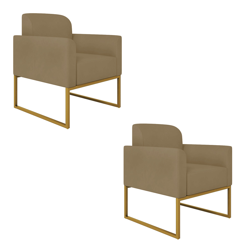 Kit 02 Poltronas Marisa Suede Marrom Rato Base Industrial Metálica Dourado D'Rossi