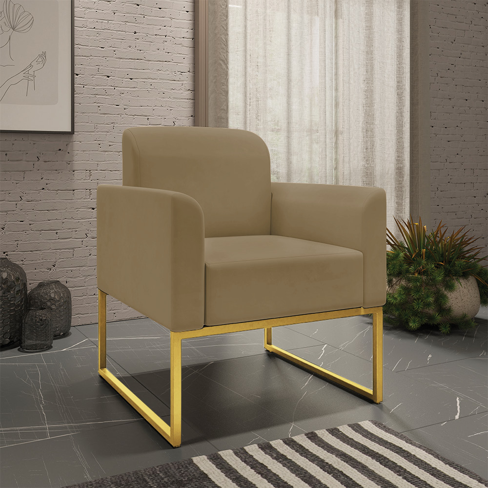 Kit 02 Poltronas Marisa Suede Marrom Rato Base Industrial Metálica Dourado D'Rossi