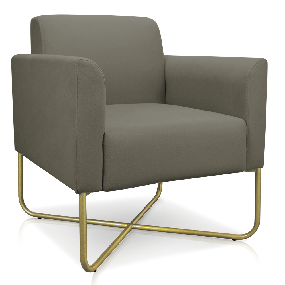 Kit 02 Poltronas Marisa Suede Marrom Rato Base X Industrial Dourado - D'Rossi