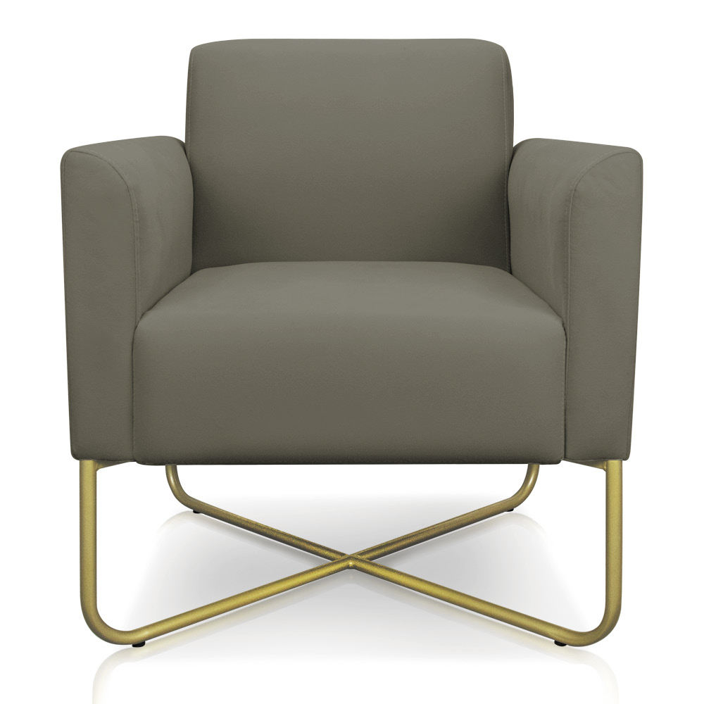 Kit 02 Poltronas Marisa Suede Marrom Rato Base X Industrial Dourado - D'Rossi