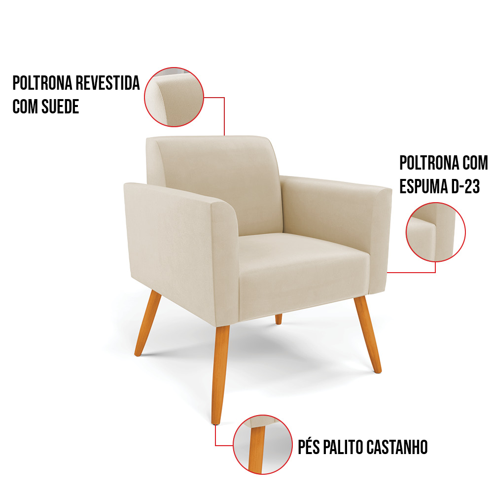 Kit 02 Poltronas Marisa Suede Pés Palito Castanho D'Rossi