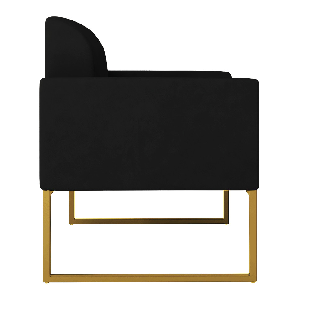 Kit 02 Poltronas Marisa Suede Preto Base Industrial Metálica Dourado D'Rossi