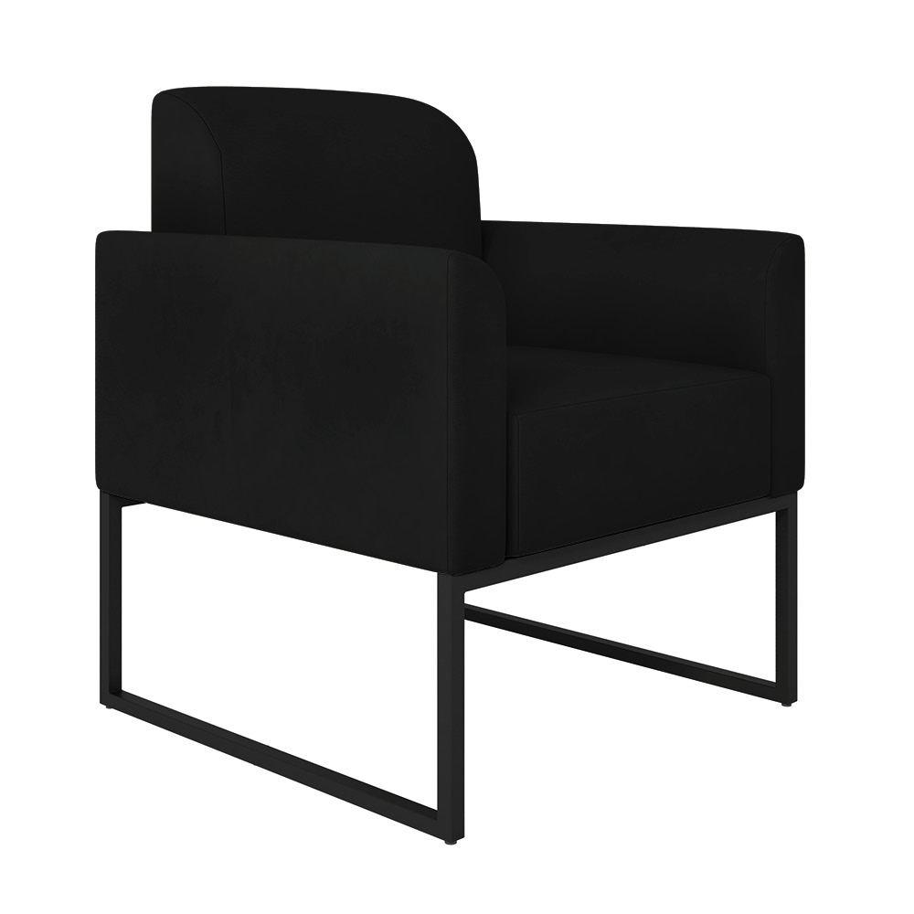 Kit 02 Poltronas Marisa Suede Preto Base Industrial Metálica Preto D'Rossi