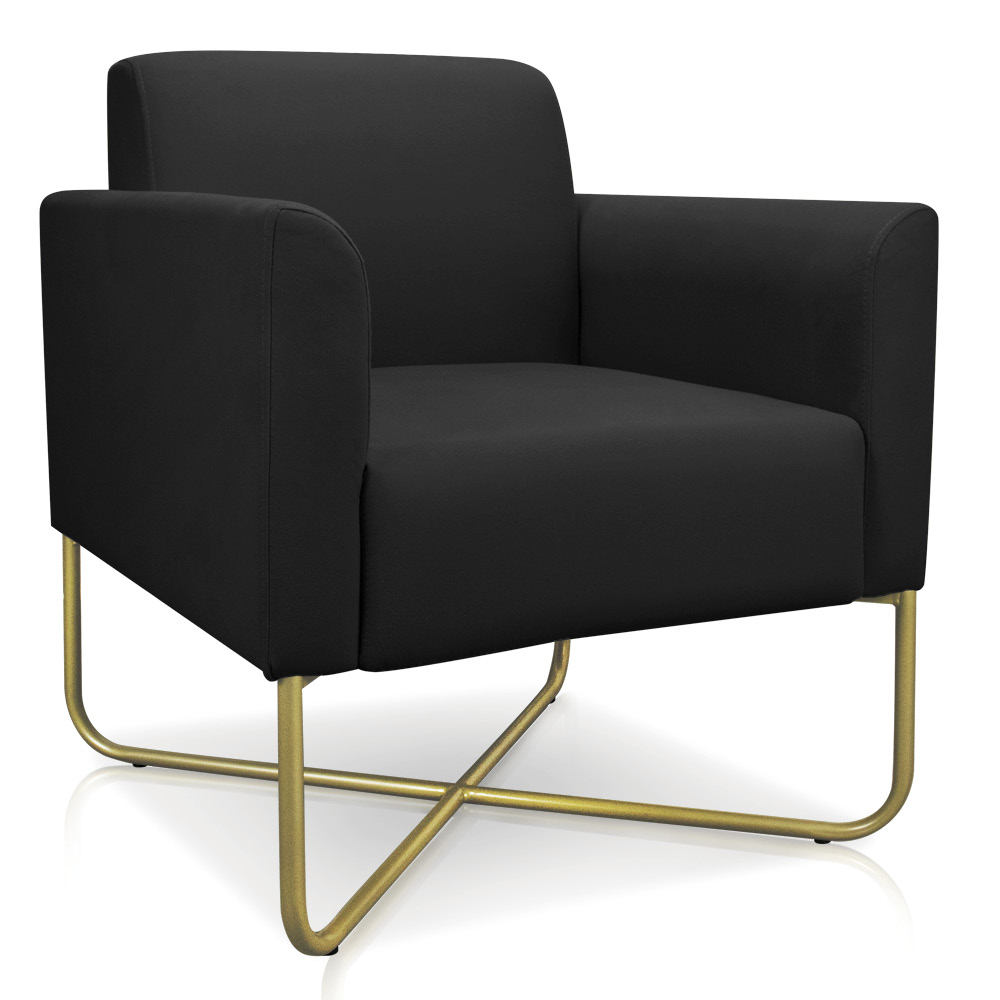 Kit 02 Poltronas Marisa Suede Preto Base X Industrial Dourado - D'Rossi