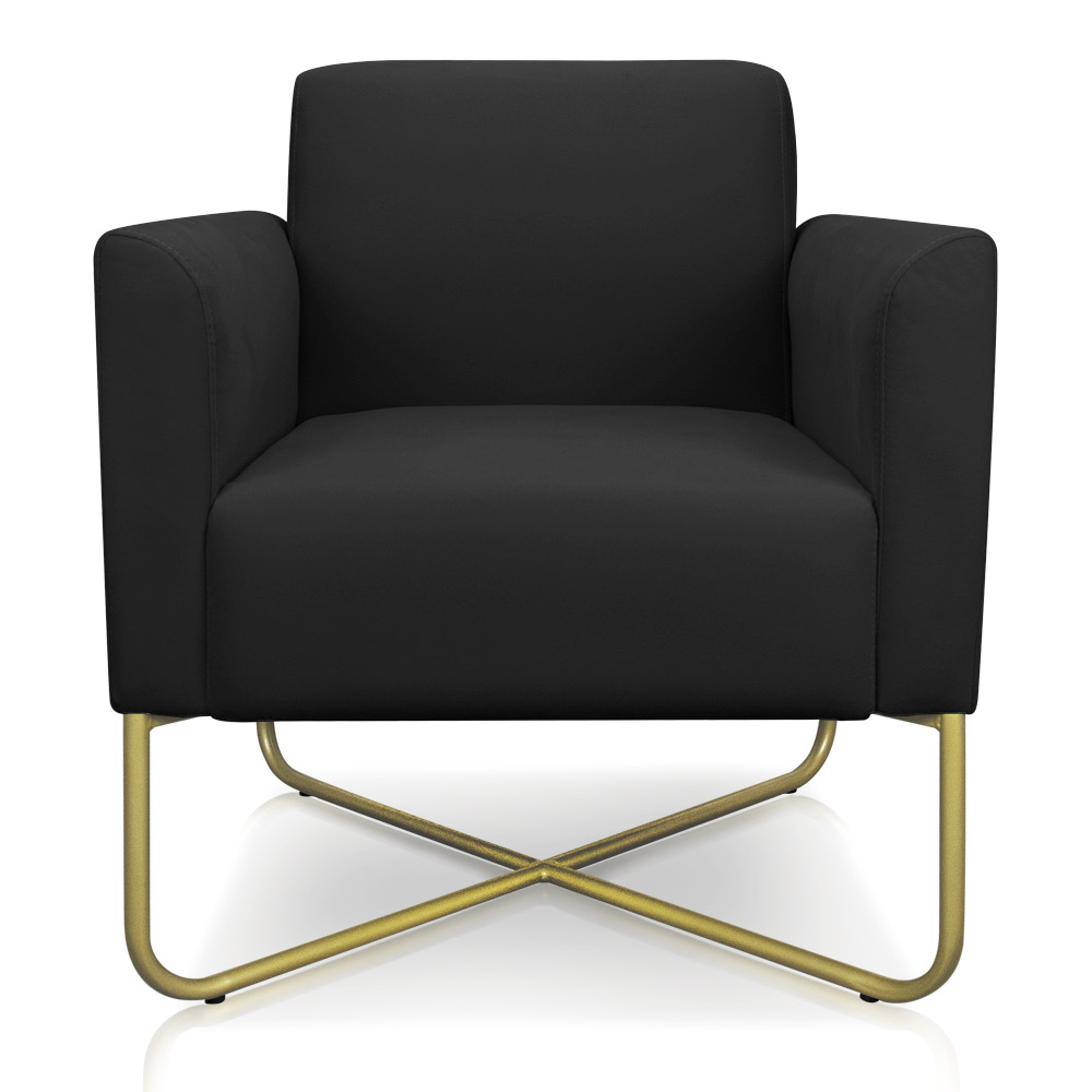 Kit 02 Poltronas Marisa Suede Preto Base X Industrial Dourado - D'Rossi