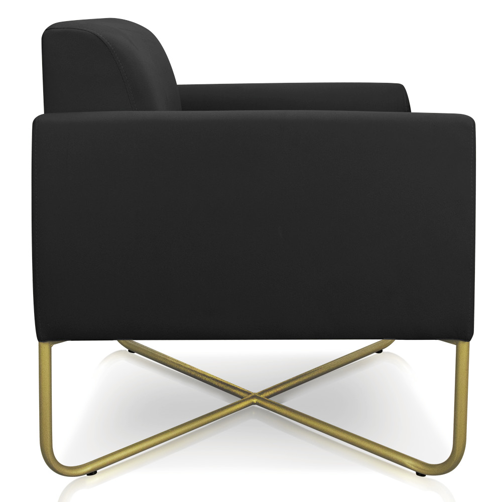 Kit 02 Poltronas Marisa Suede Preto Base X Industrial Dourado - D'Rossi