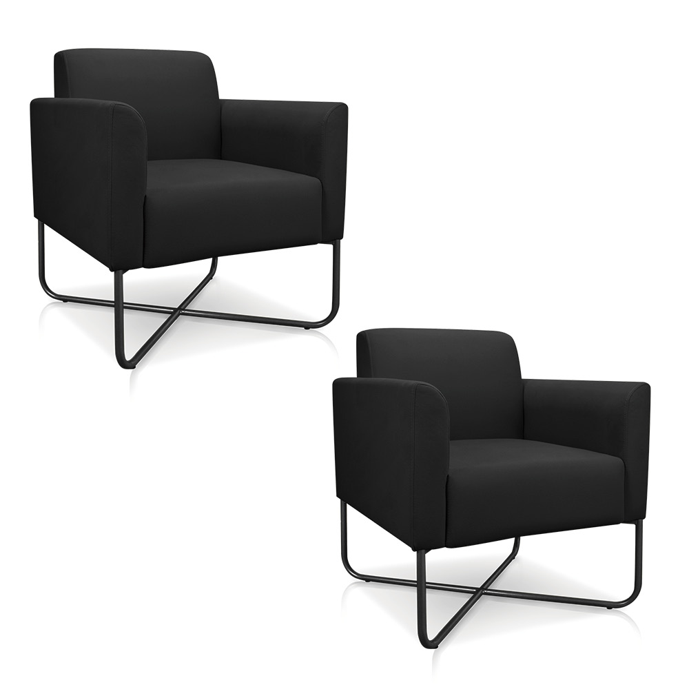Kit 02 Poltronas Marisa Suede Preto Base X Industrial Preto - D'Rossi