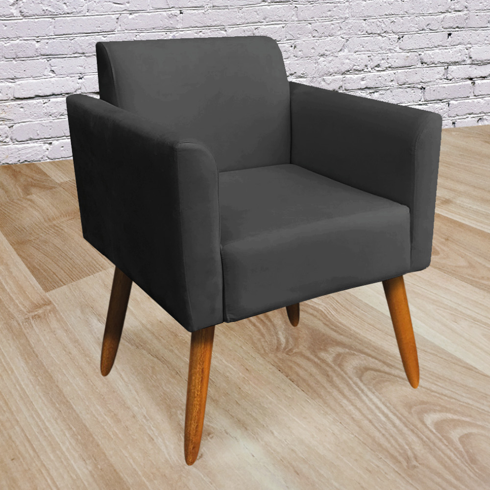 Kit 02 Poltronas Marisa Suede Preto Pés Palito Castanho D'Rossi