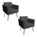 Kit 02 Poltronas Marisa Suede Preto Pés Palito Natural D'Rossi