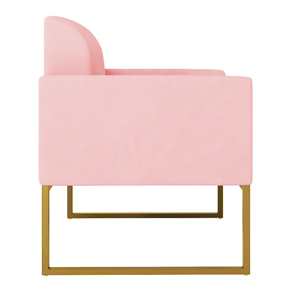 Kit 02 Poltronas Marisa Suede Rosa Bebê Base Industrial Metálica Dourado D'Rossi