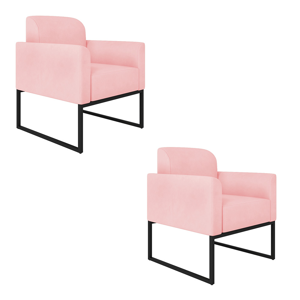 Kit 02 Poltronas Marisa Suede Rosa Bebê Base Industrial Metálica Preto D'Rossi