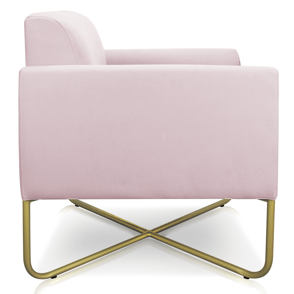 Kit 02 Poltronas Marisa Suede Rosa Bebê Base X Industrial Dourado - D'Rossi