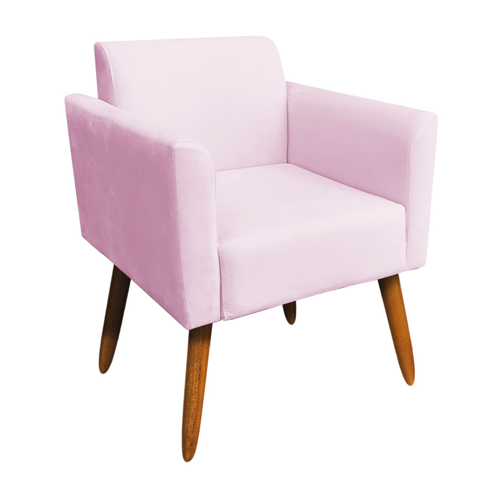 Kit 02 Poltronas Marisa Suede Rosa Bebê Pés Palito Castanho D'Rossi