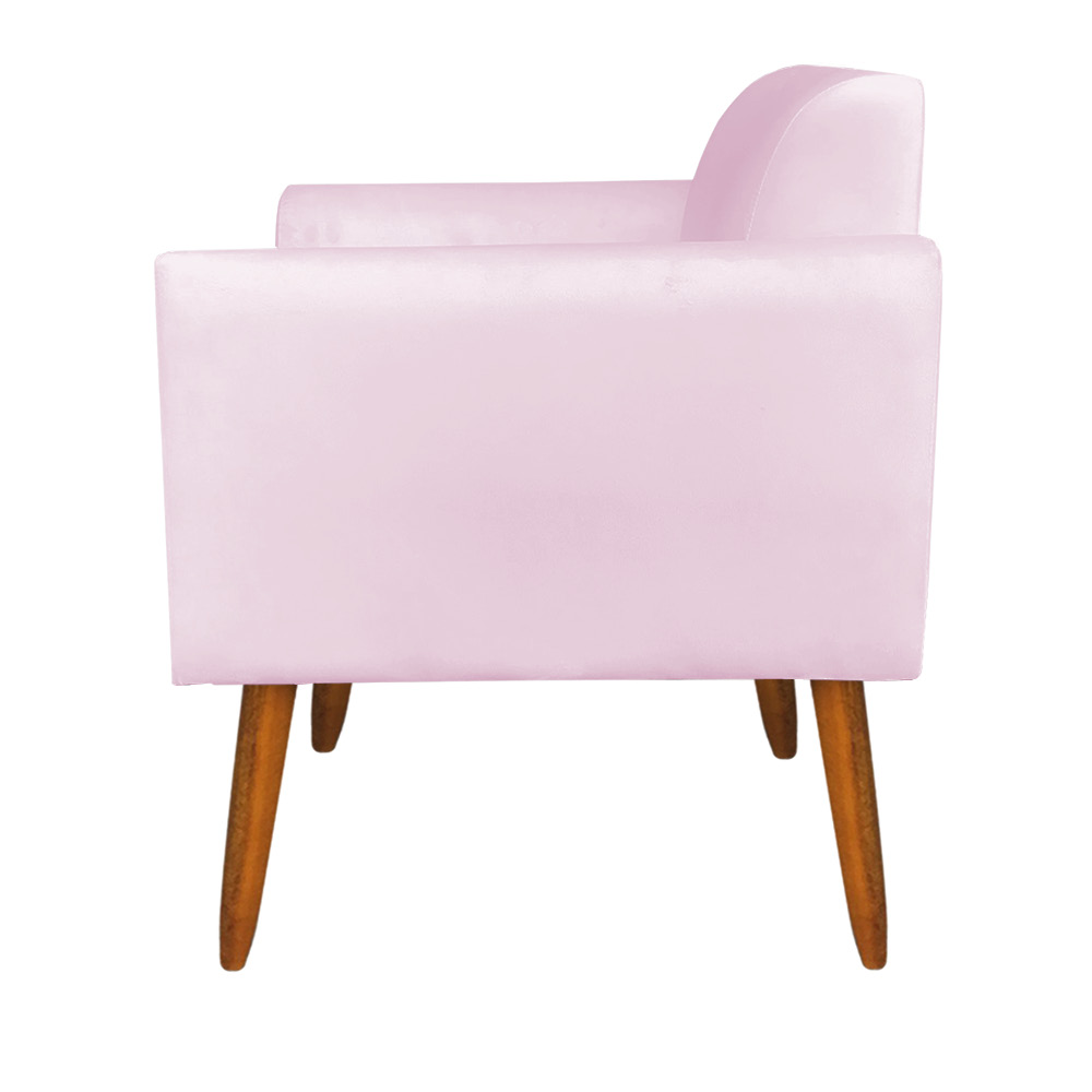 Kit 02 Poltronas Marisa Suede Rosa Bebê Pés Palito Castanho D'Rossi