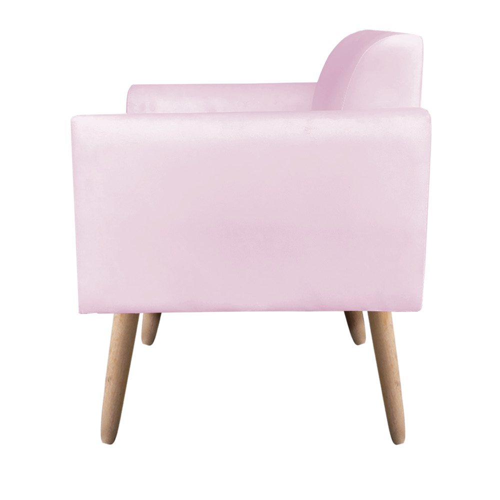 Kit 02 Poltronas Marisa Suede Rosa Bebê Pés Palito Natural D'Rossi