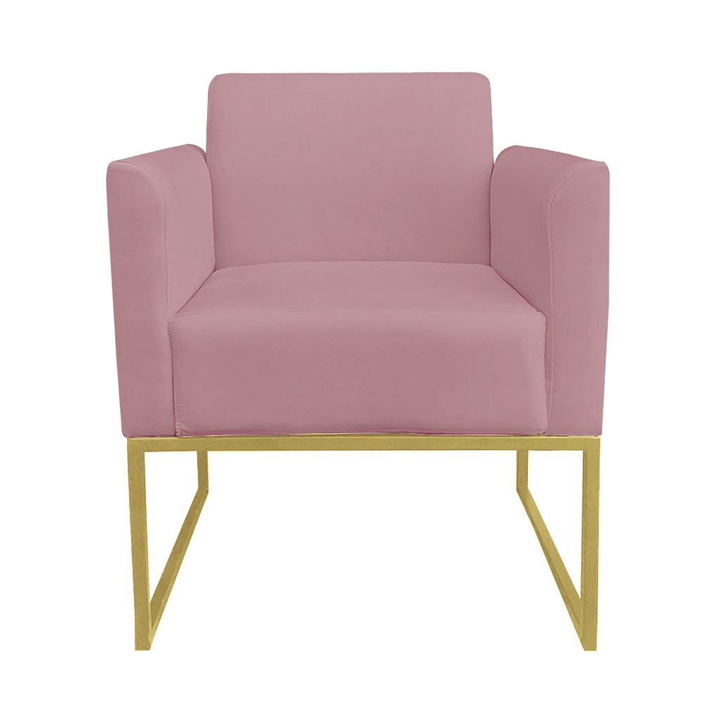 Kit 02 Poltronas Marisa Suede Rose Base Industrial Metálica Dourado D'Rossi