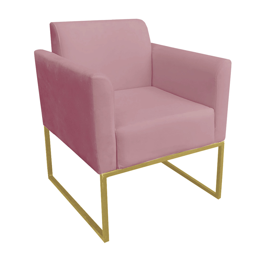 Kit 02 Poltronas Marisa Suede Rose Base Industrial Metálica Dourado D'Rossi