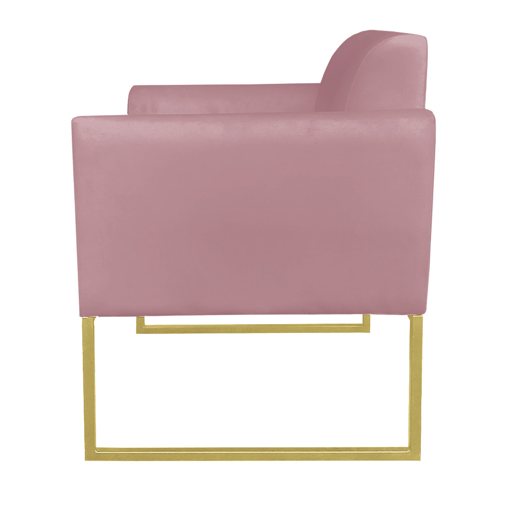 Kit 02 Poltronas Marisa Suede Rose Base Industrial Metálica Dourado D'Rossi