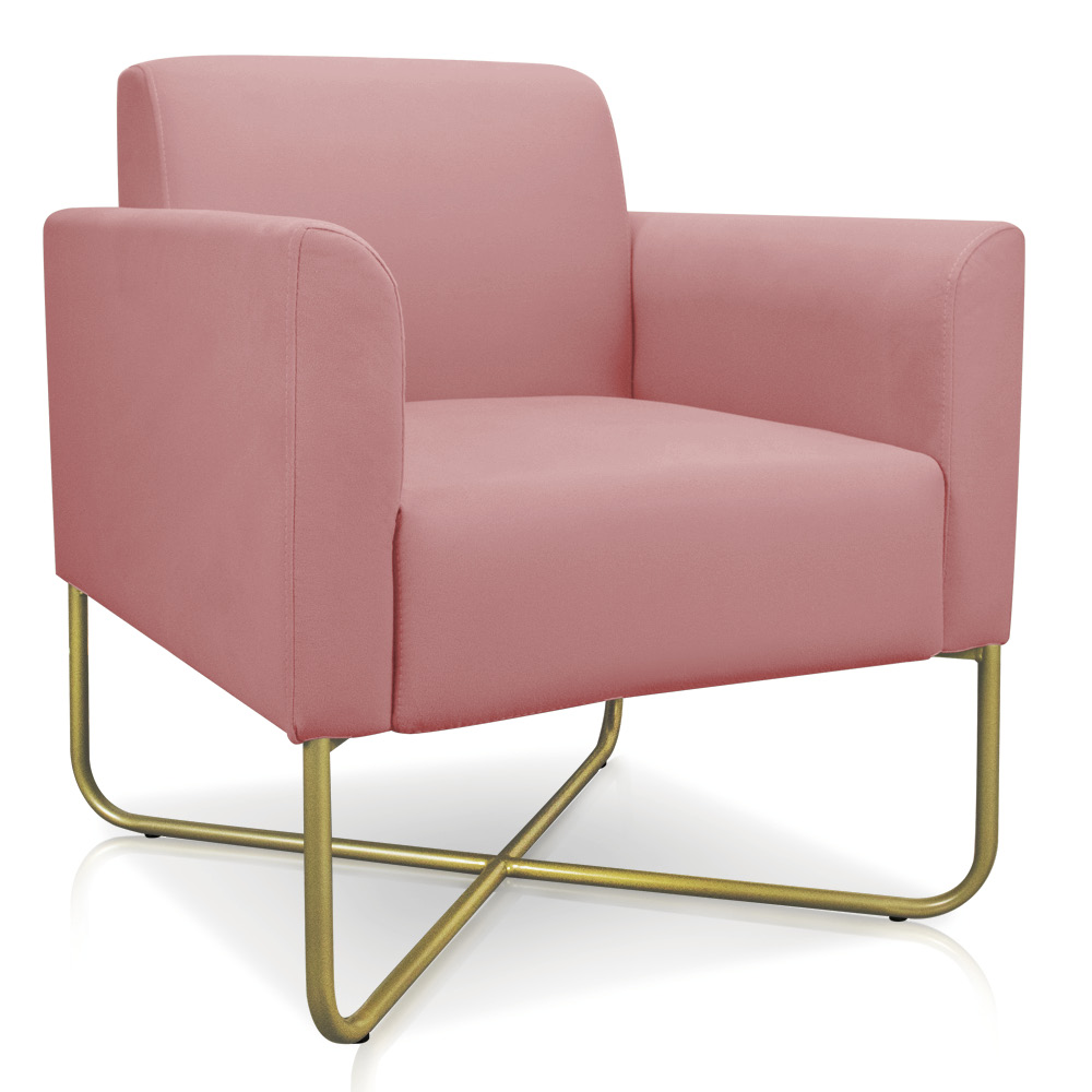Kit 02 Poltronas Marisa Suede Rose Base X Industrial Dourado - D'Rossi