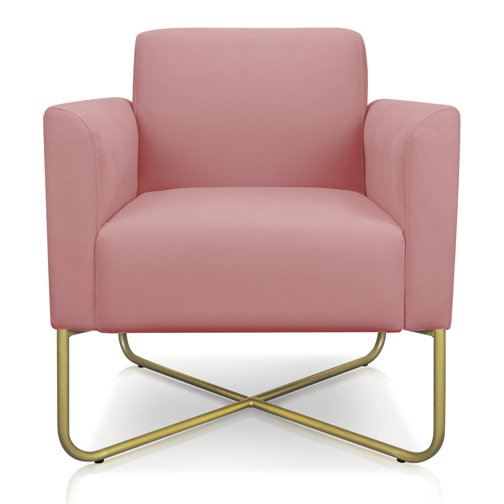 Kit 02 Poltronas Marisa Suede Rose Base X Industrial Dourado - D'Rossi