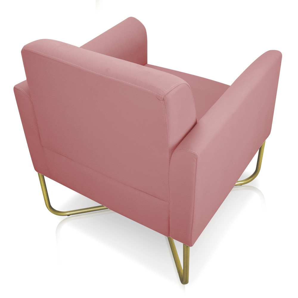 Kit 02 Poltronas Marisa Suede Rose Base X Industrial Dourado - D'Rossi
